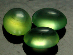 Green Prehnite Cabochons, Top Notch, Parcel of 3, Translucent 