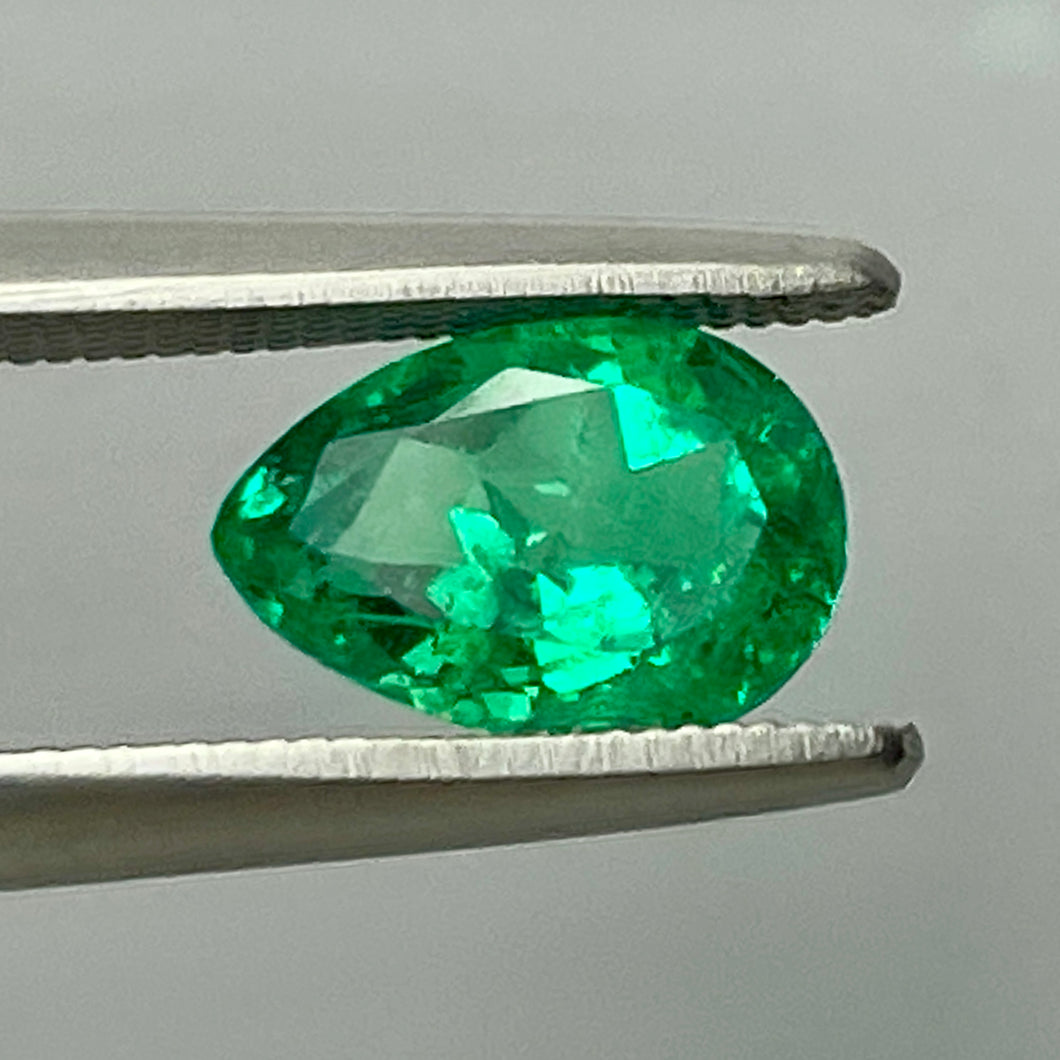 1.23 ct. Emerald, Pear Cut, Deep Green, Blue Undertone, Engagement Gem