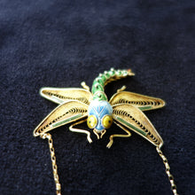 14k Gold Enamel, Hand Crafted, Victorian Dragonfly Necklace