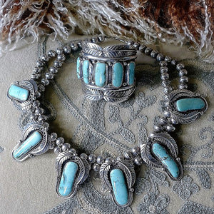 Navajo Antique "Pawn" Silver and Turquoise Necklace - Cuff Bracelet