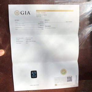 GIA Certificate for Blue Spinel, 4.20 ct. Teal Blue, Flawless, Cushion Cut