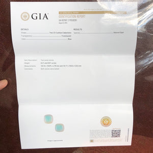 SOLD Peruvian Opals, GIA CERTIFIED, 17.48 Total Carat (2) Ice Blue with Rare Mulberry Hued Edges