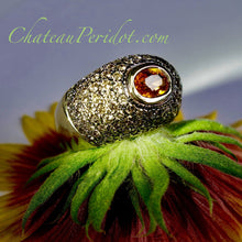 Mandarin Garnet Ring Accented with Multi-color Diamonds, Size 7