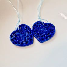 SOLD Gorgeous Matched Pair Carved Lapis Lazuli Hand Rose Pattern Carved Hearts