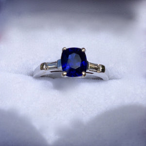 True Blue! Ceylon Sapphire Ring, Platinum and Diamond Mounting, Engagement Ring, GIA Certified.
