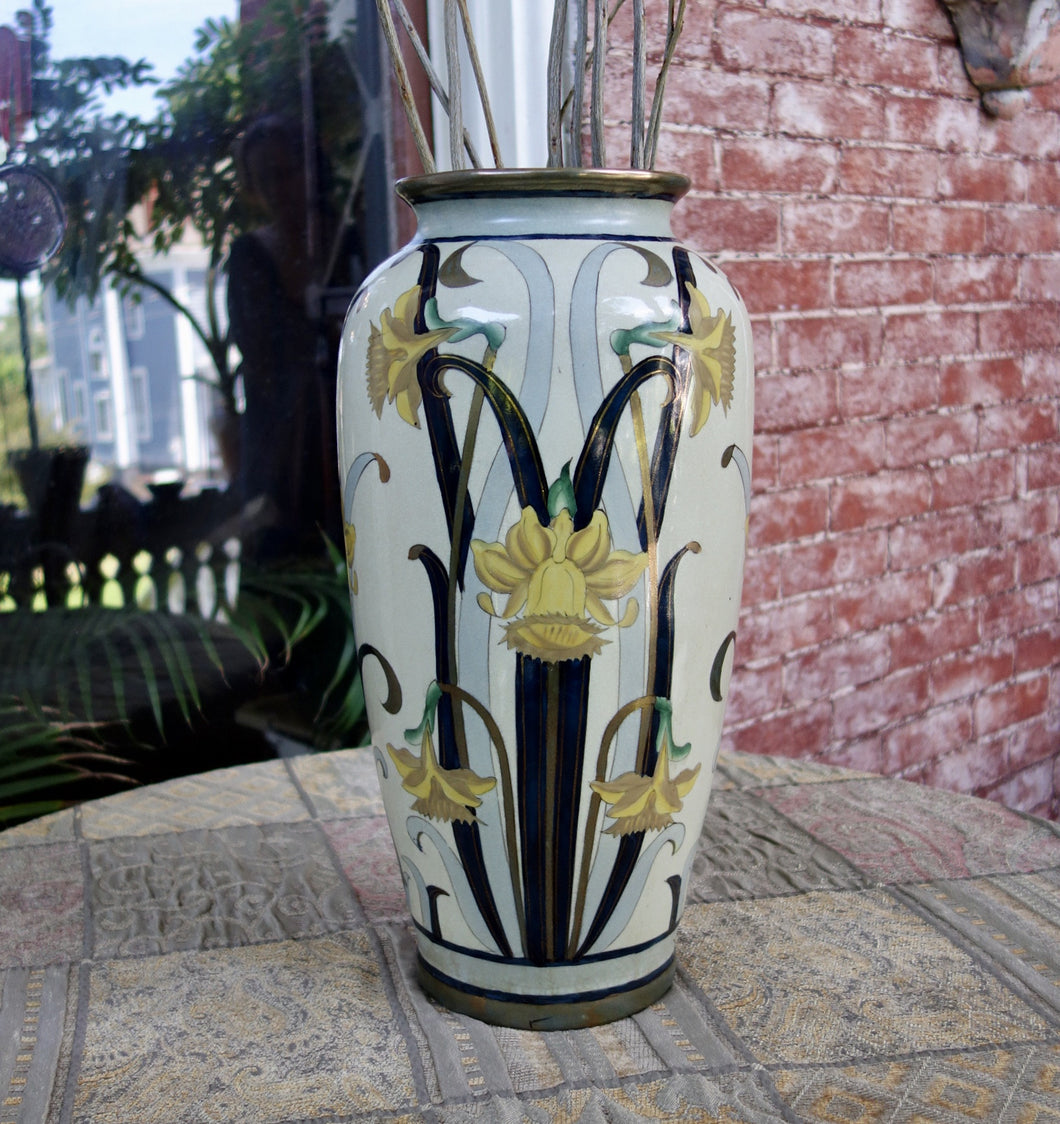 Art Deco Vase, Real Gold, G. Fieravino Original, Italy, Larger Size, 1919