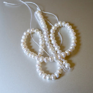 Strand of Natural White, Fresh Water Pearls, Ro-val Shaped, Bead Strand