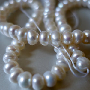 Strand of Natural White, Fresh Water Pearls, Ro-val Shaped, Bead Strand
