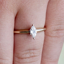 Marquis Cut Diamond Solitaire Engagement Ring .24ct 14k Yellow Gold Platinum Prongs, Size 6.5