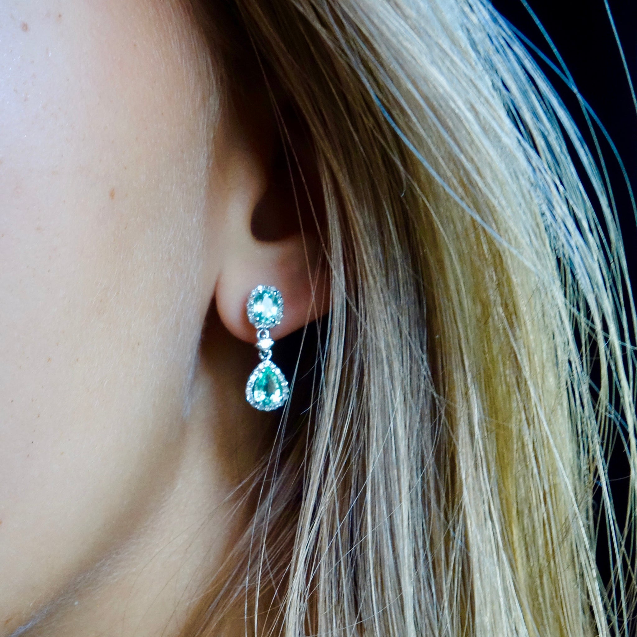 Paraiba Tourmaline and Diamond Earrings, Blue Green