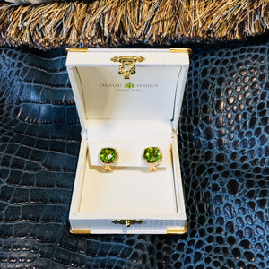Burmese Peridot Earrings, Diamonds , Leaf Green, Lever-Back