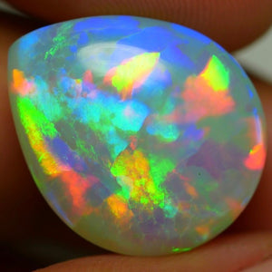 Ethiopian Welo Opal 14 carat, Pear Shaped Cabochon, 3-D Rainbow Patchwork