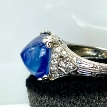 SOLD! 8.75 ct. Ceylon Blue Sapphire, Sugarloaf Platinum Diamond Engagement Ring