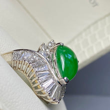 Imperial Green 4 carat Jadeite 1960's era ballerina ring with about 3 carats plis of D color VVS1 to Flawless diamonds, platinum size 7 (can be sized) or made into a pendant/enhacer for pearls or a platinum chain
