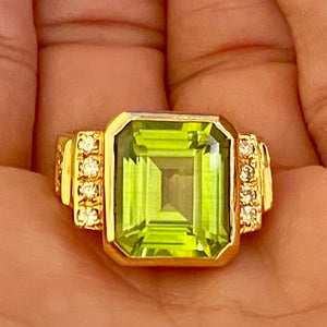 Estate Euro-Style Fabulous Burmese Peridot Diamond Ring, Size 8
