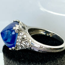 SOLD ! 8.75 ct. Ceylon Blue Sapphire, Sugarloaf Platinum Diamond Engagement Ring