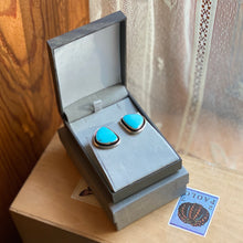 turquoise earrings post back and .925 silver vintage designer hallmark turquoise likely kingsman mine 