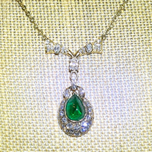 5.56 ct. Emerald Cabochon Pendant - Necklace in 18k Yellow Gold and 2 carats Of Round VS-G Or Better Diamond on 18k Gold Chain.