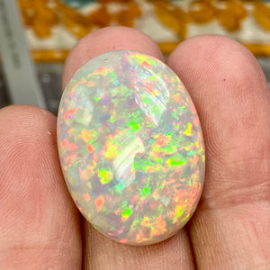23.47 ct. Ethiopian Welo Opal Top Color, Top 5/5 Color and Brightness, Oval Cabochon flat back for easy mount.
