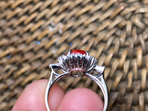 Vintage, Sardinian, Ox Blood Red Coral and .31 ct VVS Diamond Ring 18k size 5.5