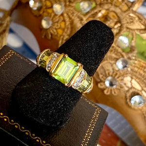 Peridot Diamond Engagement Ring, Burmese 2.50+ Ct. 14k, Size 6.75 .25+ diamonds