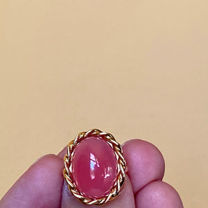SOLD Vintage Translucent Rhodochrosite Ring from Italy 18k, Size 5 crazy price for the 18k gold gorgeous eye clean untreated cabochon.  i