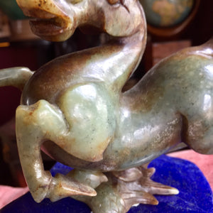 Han Dynasty Jade Horse With Swallows. Approx.  2-kilo Top Grade Lapis Lazuli Base Included (base not original but displays beautiful)